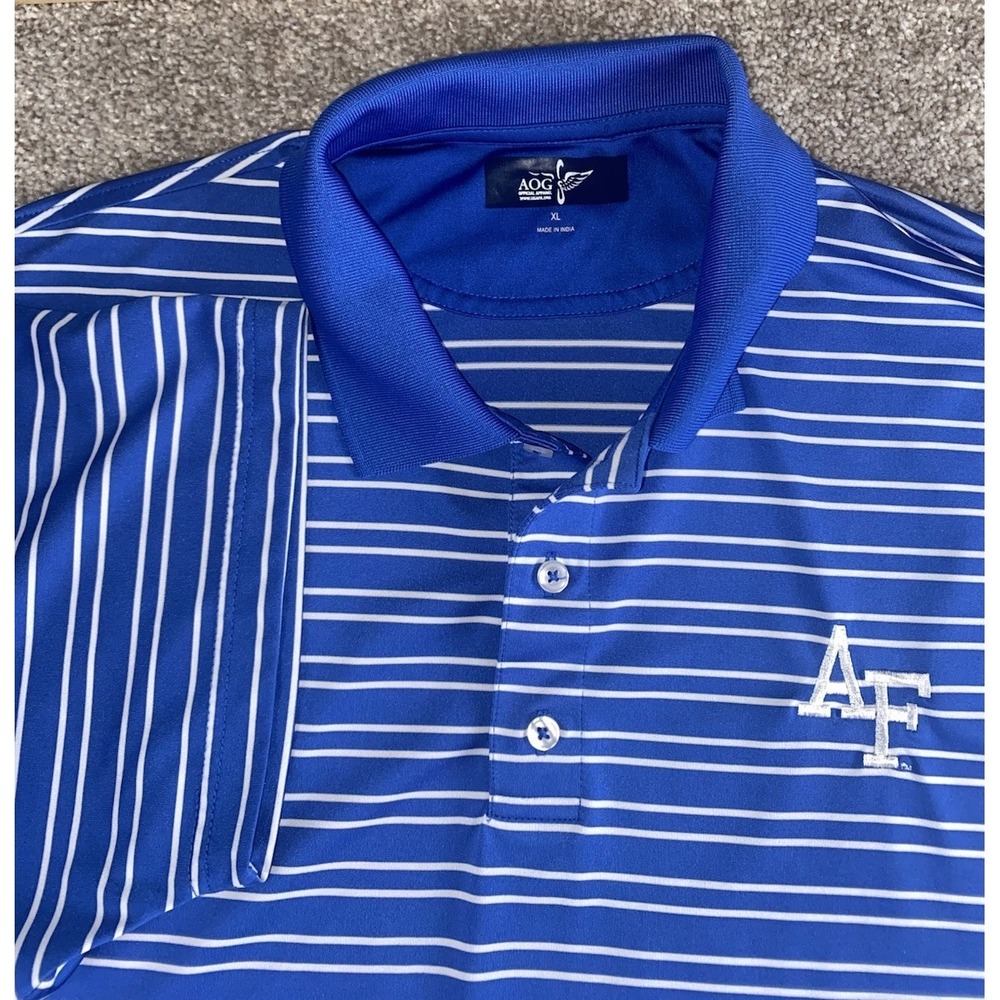 Air Force Official Apparel Polo Shirt Blue Striped Mens XL Performance Preppy